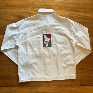 Japanese Hanafuda Hand Embroidered Crane Patch Shirt Jacket Large